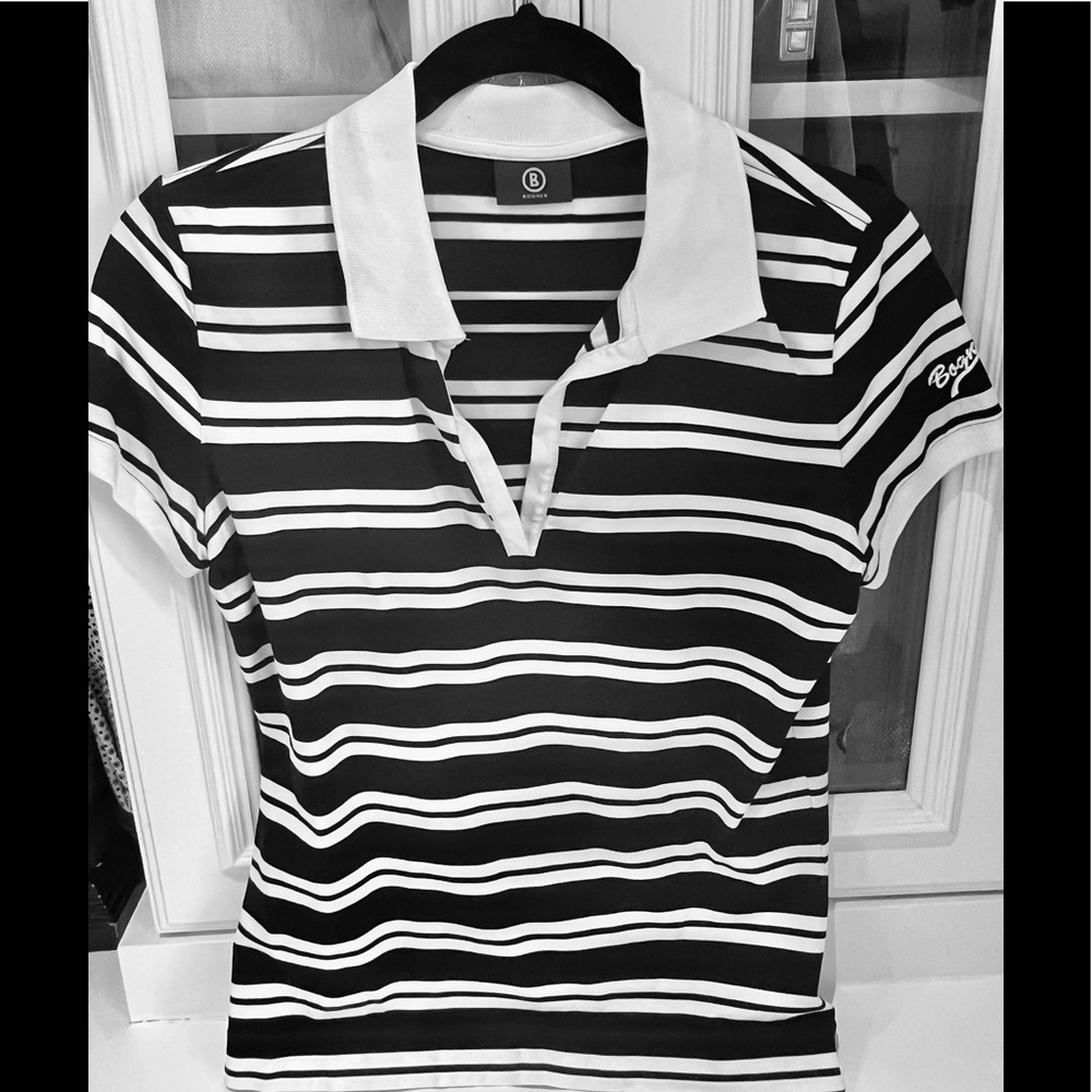 Bogner golf shirt, short sleeve, size Small, classic black/white